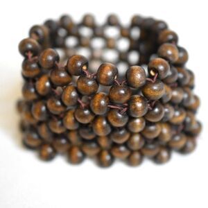 Vintage Boho Wooden Macrame Beaded 6" Stretch Statement Bracelet